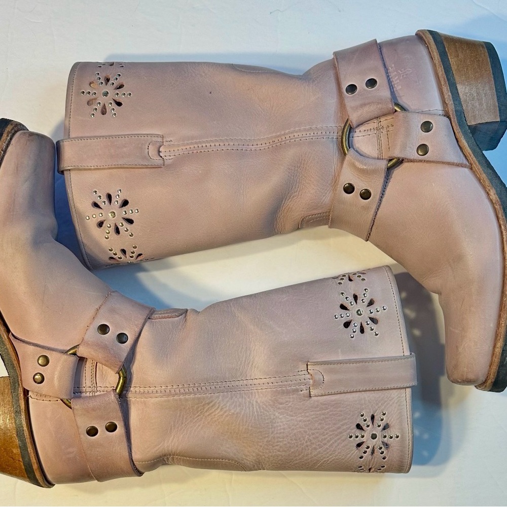 FRYE Light Pink Leather Combat Boots